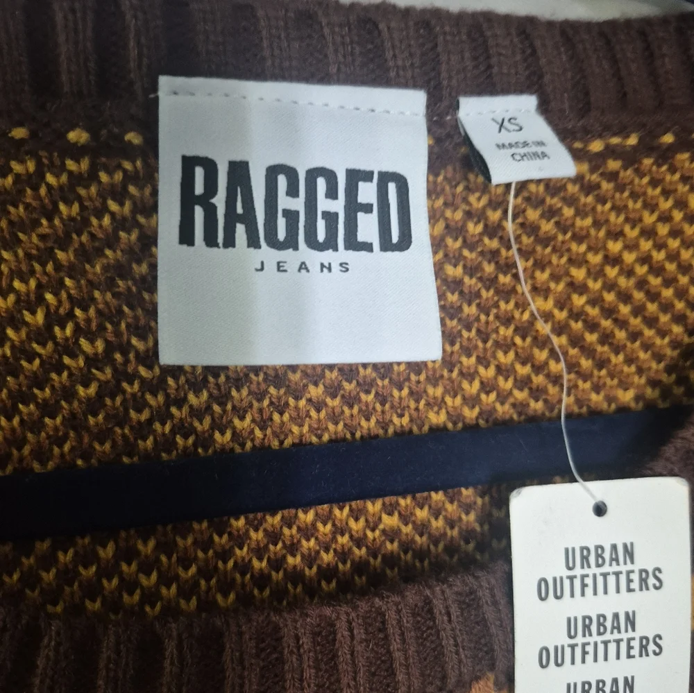 Ragged Jeans Urban Outfitters Brown and Yellow Sweater Xs - Picture 2 of 4